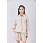 (S) liville質感棉質杏色長袖上衣二手衣, , large
