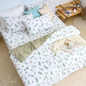 DUYAN竹漾 【文青日常系列】100%精梳棉/200織床包被套組-青葉之森 台灣製