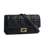 FENDI Baguette FF Logo 浮雕納帕皮革二用皮夾式鍊包/WOC/黑色, , large