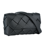 BOTTEGA VENETA Diago 平滑小牛皮編織翻蓋胸口包/腰包/黑色, , large