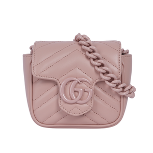 GUCCI GG Marmont 縫線皮革方胖腰包/肩背包 80cm/淺粉色
