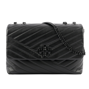 TORY BURCH Kira 黑釦縫線設計肩背/斜背二用包/黑色