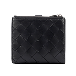 BOTTEGA VENETA 新款銀釦小羊皮編織釦式零錢袋短夾/黑色, , large