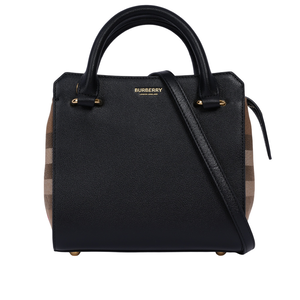 BURBERRY Banwell 帆布及牛皮手提/斜背迷你二用包/黑色/棕色