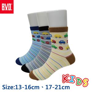 【BVD】汽車條紋1/2童襪<淺藍,13-16cm>B325 短襪 襪子