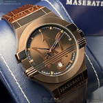 [星晴錶業]MASERATI手錶,42mm,R8851108011古銅色錶面古銅色錶殼咖啡色真皮皮革錶帶款, , large