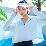 🧊穿比不穿還要涼🧊ONE牌同工廠 冰絲涼感短版連帽外套 乾爽 防曬 面罩 袖口洞 冰涼外套 抗UV 防風 紫外線 遮陽, , large