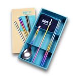 【純鈦餐具禮盒 三件組 冰晶冰耀黑】筷子 湯匙 吸管 餐具組 餐具 鈦餐具 環保餐具 禮盒 交換禮物, , large