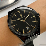 [星晴錶業]MASERATI手錶,46mm,R8853146001黑色錶面黑錶殼深黑色米蘭錶帶款, , large