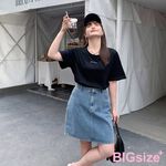 大尺碼-印花 圓領T恤-黑-0101147, , large