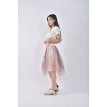 (S) 質感撞色芭蕾風粉色綁帶短裙二手衣, , large