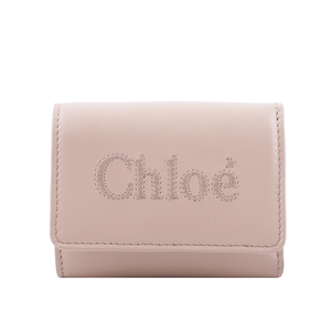 CHLOE' Sense 刺繡標誌小款三折短夾/灰粉色