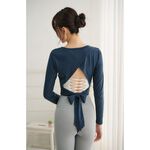 YOGA FLOW Ballet Tied Shirt - 綁帶蝴蝶結罩衫 - 墨水藍 Indigo, , large
