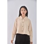 (S) stitch snap韓牌質感杏色長袖上衣二手衣, , large