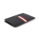 BALLY Ribbon 紅白條紋牛皮拉鍊卡片夾/零錢包/黑色, , large