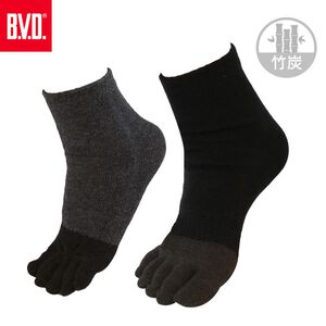 【BVD】男女適用1/2竹炭五趾襪<灰,22-26cm>B345 短襪 乾爽 抑菌除臭