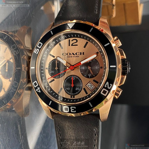 [星晴錶業]COACH手錶,44mm,CH00063玫瑰金色錶面玫瑰金錶殼深黑色真皮皮革錶帶款