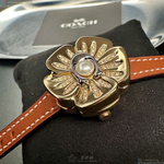 [星晴錶業]COACH手錶,28mm,CH00210金色錶面金色錶殼咖啡色真皮皮革錶帶款, , large