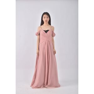 (M) 禮服棉質低胸純棉粉色洋裝二手衣