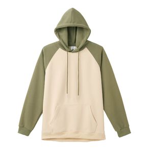 超柔拼色大學帽T-米杏拼灰綠XL