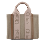 CHLOE' Woody 帆布拼牛皮手提/斜背二用托特包/小/腮紅粉/米色, , large
