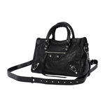 BALENCIAGA Le City 銀釦小羊皮小款機車包/二用包/黑色, , large