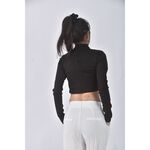 (S) 【安于晴Charlene私服】kulu studio質感修身短版透膚黑色長袖上衣二手衣, , large