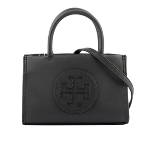 TORY BURCH Ella 圓形標誌牛皮迷你二用托特包/黑色