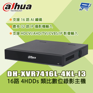 昌運監視器 大華 DH-XVR7416L-4KL-I3 16路 五合一 4HDDs 類比數位錄影主機