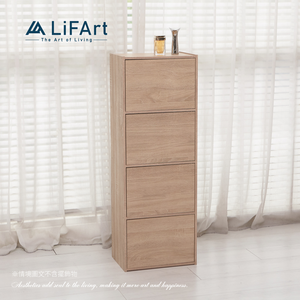 【LiFArt】MIT日系簡約四層附門收納櫃-經典橡木色