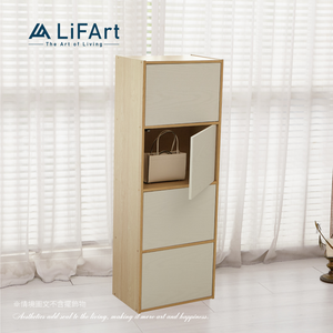 【LiFArt】MIT日系簡約四層附門收納櫃-小雛菊白門款