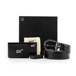 Montblanc 萬寶龍 馬蹄型亮面鍍鈀針式搭扣雙面可用皮帶/黑色/棕色, , large