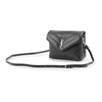 YSL Monogram Lou Lou 銀釦V紋小牛皮斜背包/MINI/黑色, , large