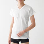 【日本郡是Gunze】日本製 COOLMAGIC 100%純棉 男士機能涼感 V領 短袖內衣 T-shirt(黑色-LL), , large