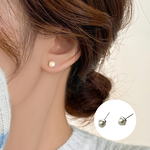 S999純銀韓系氣質淡水珍珠方形耳針款耳環附馬卡收納盒 - 金色, , large