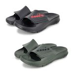 DIADORA迪亞多那 紓壓厚底拖鞋 MIT台灣製造 休閒 運動 時尚 魔鬼氈 彈力 舒壓 足弓支撐 排水 防滑 黑 綠, , large