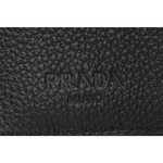 PRADA 銀字Logo 粒紋皮革短版對開8卡短夾/黑色, , large