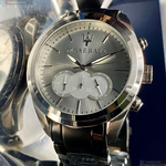 [星晴錶業]MASERATI手錶,46mm,R8871612012銀白色錶面銀錶殼深黑色精鋼錶帶款, , large