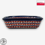 【SOLO Vintage】Cerraf Polish Pottery 18.5cm Baking Pan Dish Red and Blue Blossoming Elegance Series Made in Poland, , large