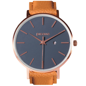 【PICONO】Siempre minimalist brown leather strap couple watch-Dark blue / SI-11001 Ladies