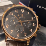 [星晴錶業]TommyHilfiger手錶,44mm,TH00003黑色錶面玫瑰金錶殼咖啡色真皮皮革錶帶款, , large