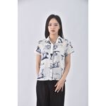 (S) eyescream質感圖紋白色短袖上衣二手衣, , large