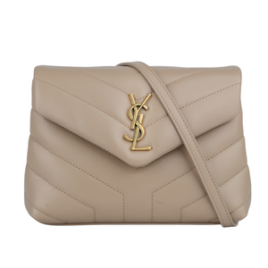 YSL Monogram Lou Lou V紋小牛皮斜背包(MINI)/深米色