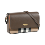 BURBERRY Hampshire 新款格紋帆布拼皮革手拿包/斜背包(烏木棕), , large