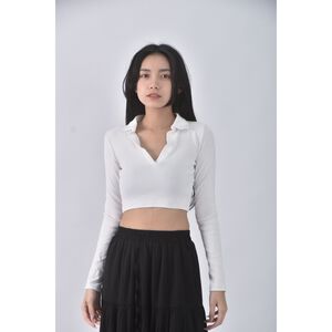 (S) 【安于晴Charlene私服】zara質感修身短版白色長袖上衣二手衣