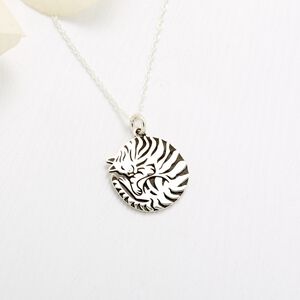 【Angel & Me】沉睡 虎斑貓 Cat s925 純銀 項鍊 生日 情人節 禮物 快速出貨