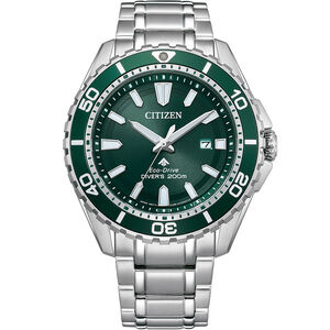 CITIZEN 星辰 PROMASTER MARINE 光動能200米潛水錶-銀x綠 BN0199-53X