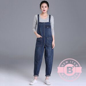 【B+大尺碼專家】牛仔 吊帶長褲-藍-0104606