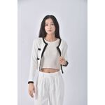 (S) 【安于晴Charlene私服】質感修身短版跳色白色罩衫二手衣, , large