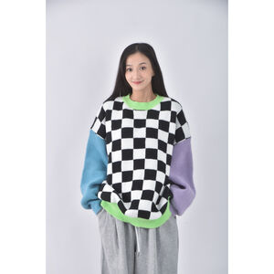(2XL) le wong棋盤黑色長袖上衣二手衣